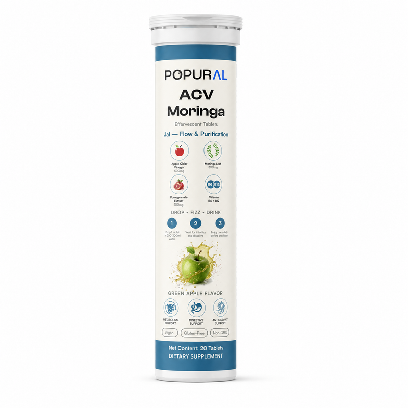 Popural ACV Moringa Effervescent Tablets – Green Apple Flavor (20 Tablets)