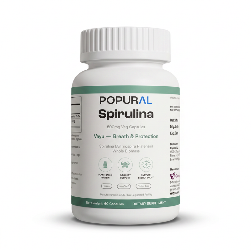 POPURAL Spirulina Capsules 500mg, Vegan Superfood, 60 Count 60 Day Supply