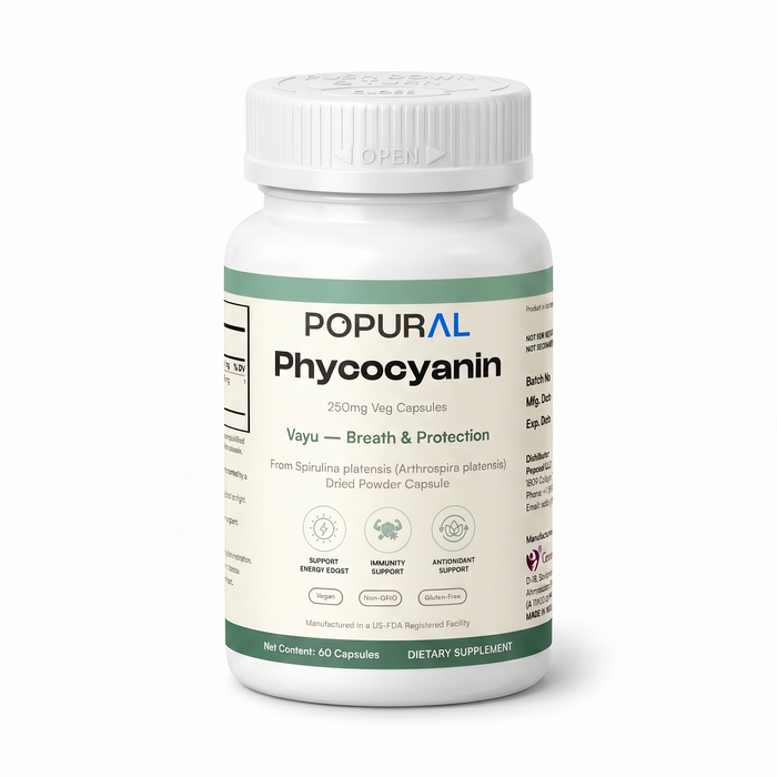 POPURAL Blue Spirulina Phycocyanin Capsules 250mg, Vegan, 60 Count